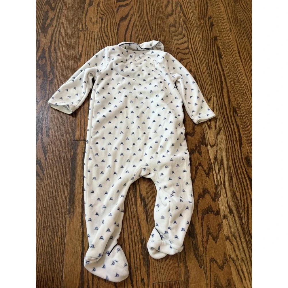 Ralph Lauren White Fleece Deer Print Footed One‎ Piece Bodysuit Baby 6 months